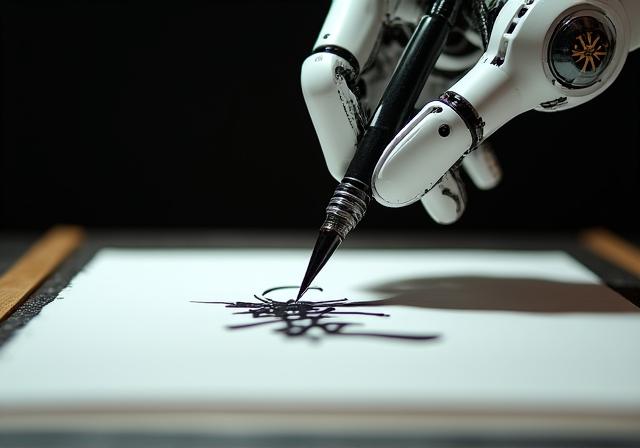 自動書道ロボットの動作風景