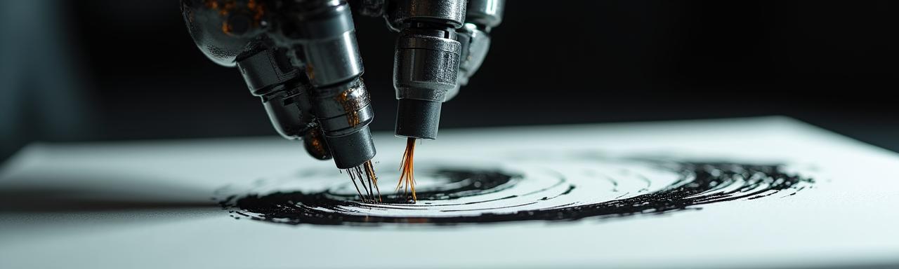 伝統的な墨と現代的な機械が交差するイメージ